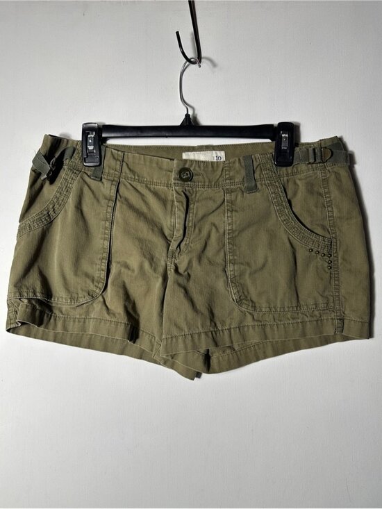Pants - Vintage Women's Olive Utility Cargo Shorts with Side Tabs
